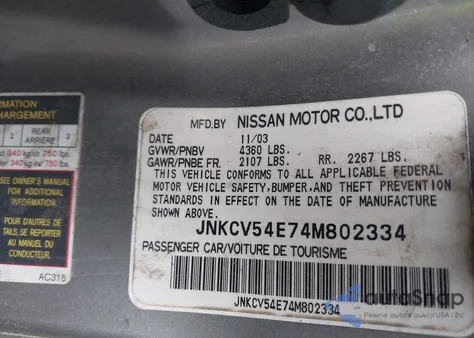 2004 Infiniti G35 z USA, uszkodzony, nr VIN JNKCV54E74M802334